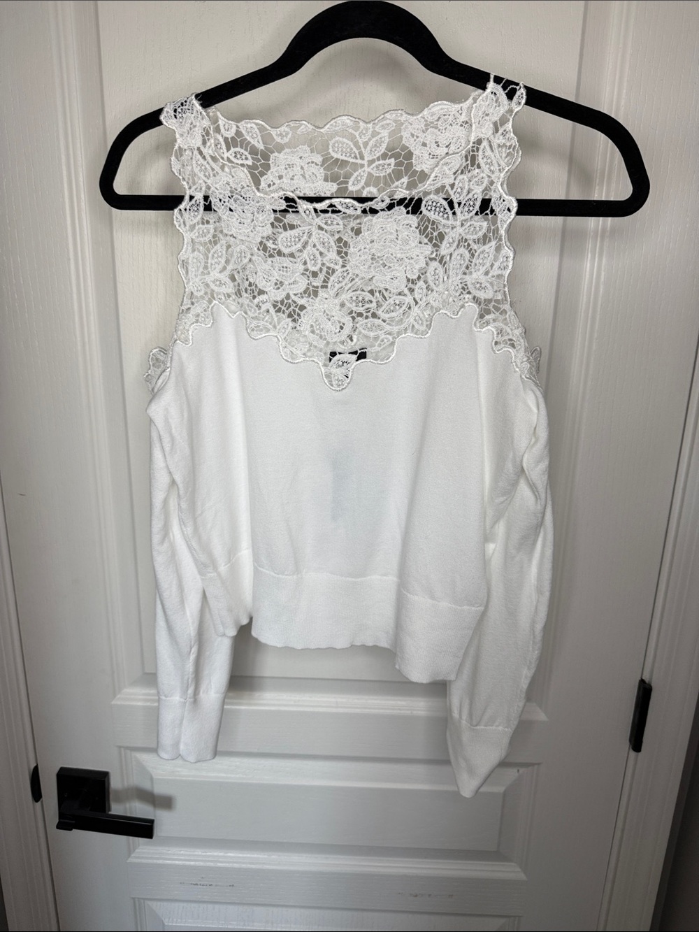 Express White Lace Off-the-Shoulder Sweater